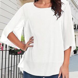 SLIMMING NWOT Angel White Chiffon Dress Up Top Tunic Work XXL 18 20